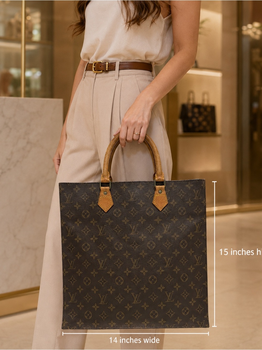 Authentic Louis Vuitton Vintage Monogram Sac Plat Tote bag with Certificate